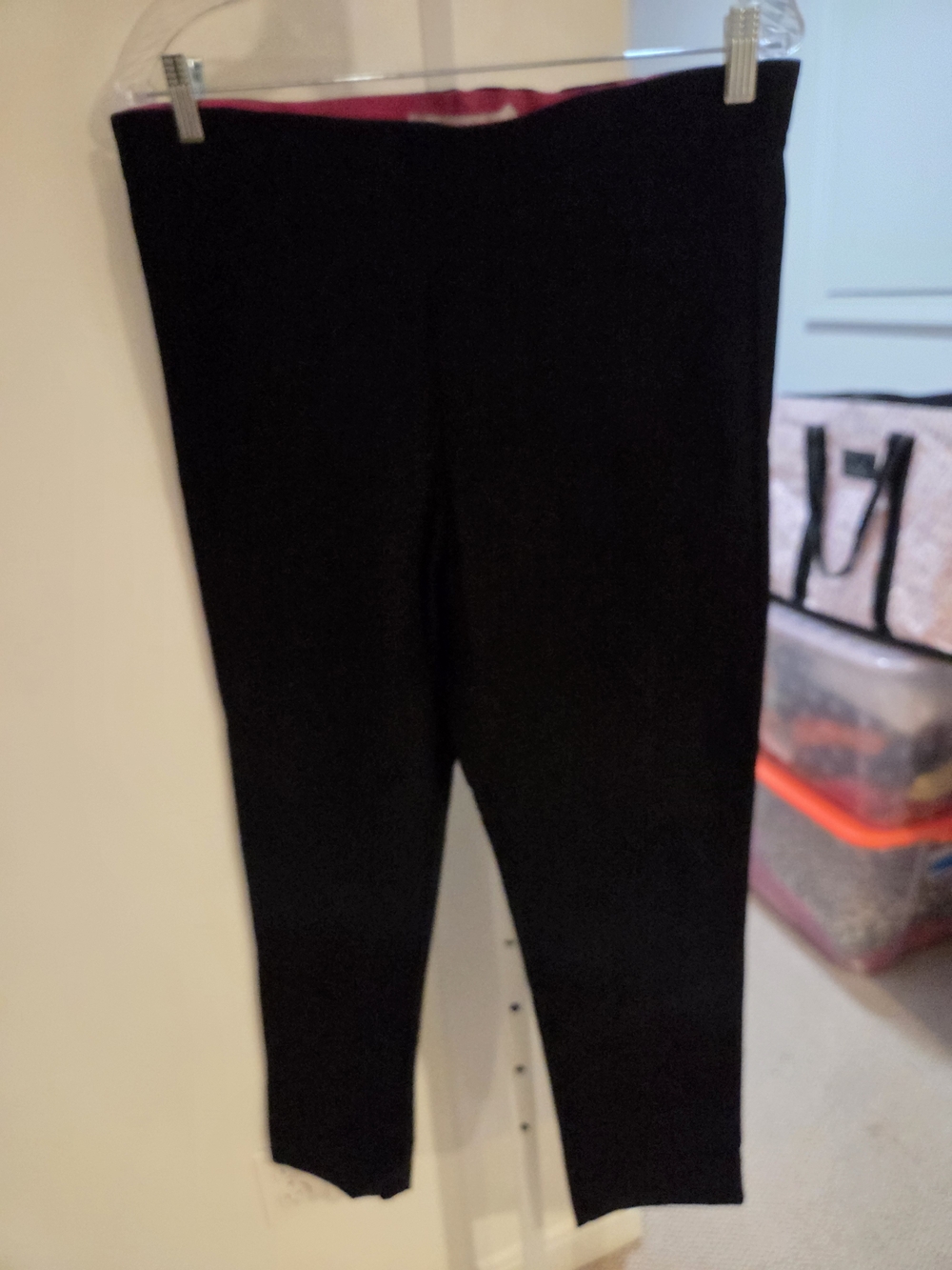 Gretchen Scott Designs Black Ponte Ankle Leggings with Pink Waistband Lining